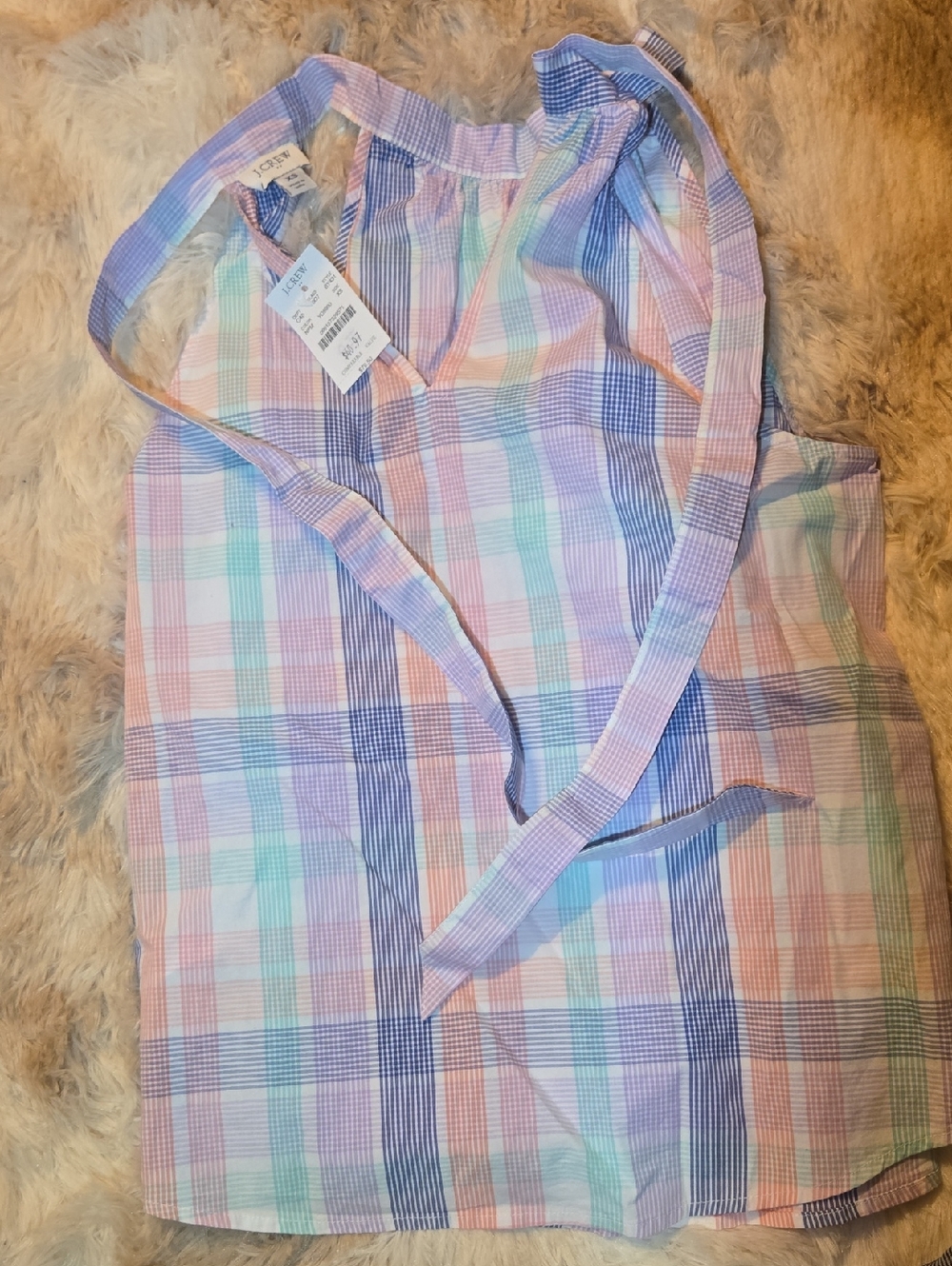 J.Crew Pastel Plaid Sleeveless Tie Neck Top NWT Lightweight Summer Blouse